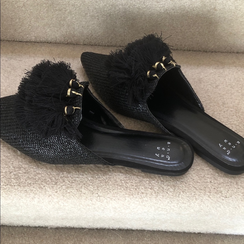 a new day Black Textured Mules with Fringe